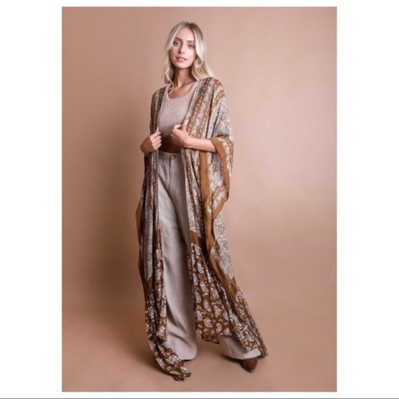 GO YOUR OWN WAY Cocoa Brown Paisley Floral Print Boho Kimono Cardi - Picture 10 of 15